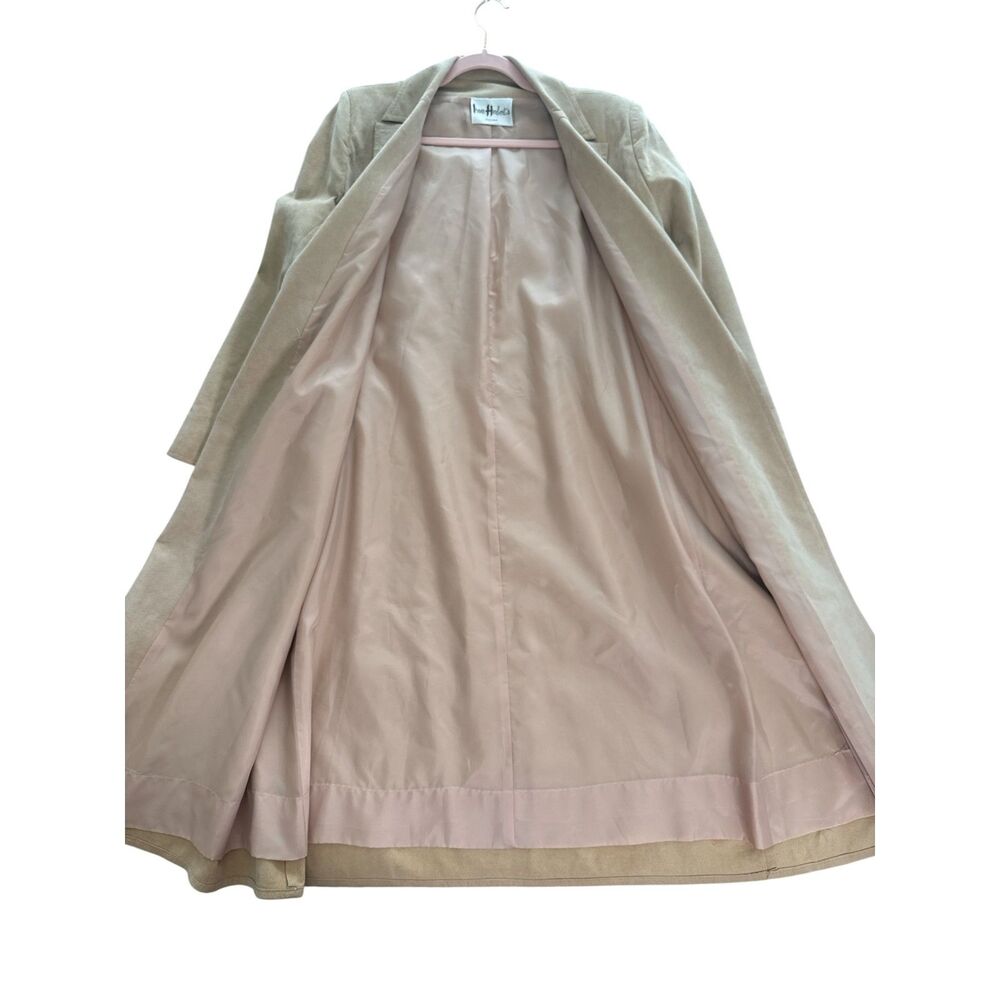 Vintage Irene Herbert’s Small Beige Faux Suede Duster Coat Open Front Trench - Picture 6 of 7